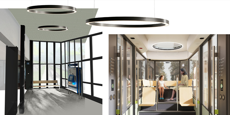 VBZ Rigiblick Seilbahn Milani Design Designagentur Industriedesign Transportationdesign Zugdesign Innendesign Aussendesign Experience Lamp Haltestelle