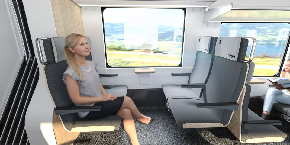 milani design consulting agency transportation design Train Interior zugdesign alstom regionalbahn thurbo sbb seats firstclass v2
